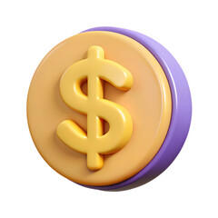 3D Render of a Gold Dollar Coin Icon: Finance, Currency, and Wealth Symbol