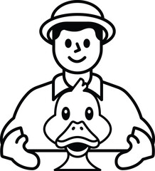 A man is holding a duck