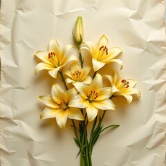 Fototapeta premium Yellow Lilies Against Wrinkled Paper