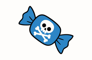 Obraz premium Spooky Blue Halloween Candy Featuring a Skull and Crossbones Design Perfect for Trick or Treating