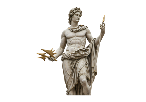 Ancient Greek Statue Mercury God of Commerce and Travel isolated on transparent background