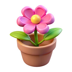 Pink Flower in Pot: 3D Rendered Floral Illustration for Design Projects