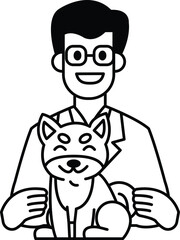 Obraz premium A man in a white lab coat is holding a small orange dog
