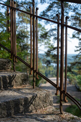 Stone steps for an old still standing lookout tower.