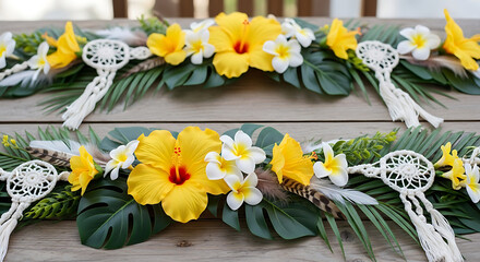 A digital illustration of a bohemian floral border with a tropical theme. 