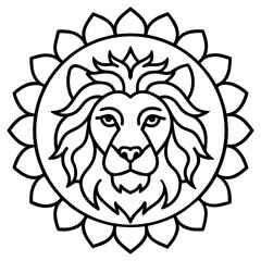 Mandala Lion Head Sacred Geometry Line Art Vector