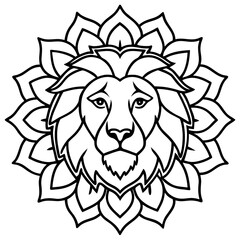 Mandala Lion Head Sacred Geometry Line Art Vector