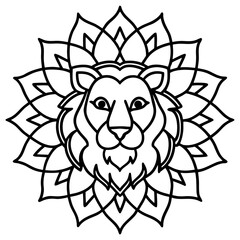 Mandala Lion Head Sacred Geometry Line Art Vector