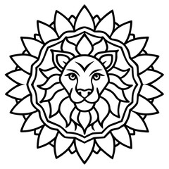 Obraz premium Mandala Lion Head Sacred Geometry Line Art Vector