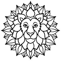 Mandala Lion Head Sacred Geometry Line Art Vector