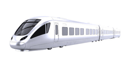 Fototapeta premium sleek silver highspeed train realistic 3d model for transport, game assets, and architectural visualizations, isolated on transparent background