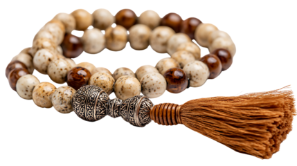 Beaded mala with tassel isolated on transparent background