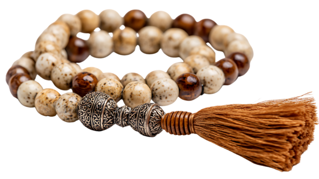 Beaded mala with tassel isolated on transparent background