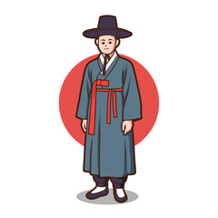 Korean Man in Traditional Hanbok Vector Illustration
