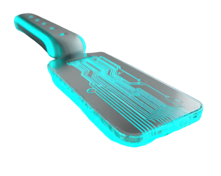 Futuristic Ergonomic Device with Cyan Glowing Lines