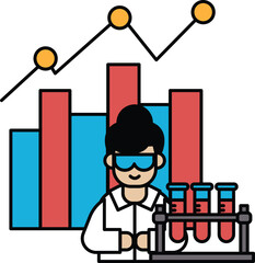 A woman in a lab coat holding a beaker with a smile on her face