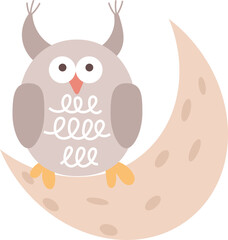 Cute owl clipart in pastel colors. Forest bird character design. Vector illustration.