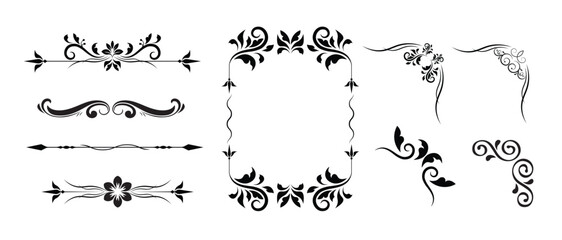 Vintage decorative floral frame and border ornaments set