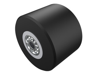 Advanced 3D Rendered Black Mechanical Roller - Heavy Duty Industrial Wheel with Detailed Metallic Bearing Hub, Perfect for Production Line, Transport Logistics, and Digital Art on Transparent PNG