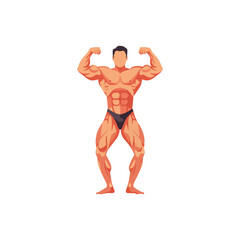 Vector illustration of a muscular bodybuilder posing, showing strong abs, biceps, and defined muscles, perfect for fitness, gym, and health-related designs