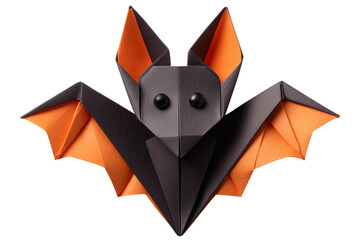 A Halloween bat made of origami paper, isolated on a transparent background.
