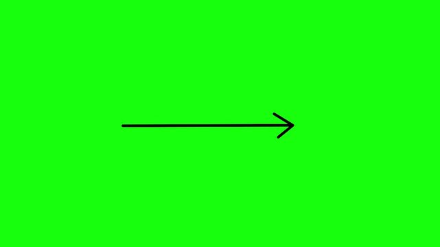 Simple Green Screen Arrow Animation A Black Line Drawing Evolving to Point Rightward Animated Graphics Symbolism Motion