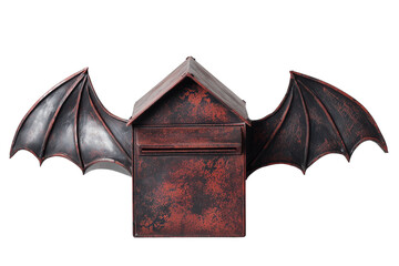 A Halloween creepy mailbox with bat wings, isolated on a transparent background.