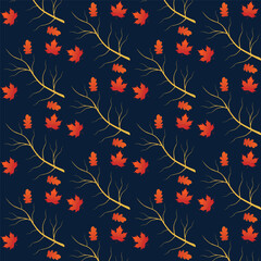 Print Autumn leaves pattern stylized fall foliage with vibrant leaves seasonal themed background illustration  wrapping paper, textiles, fabric, card, backgrounds, seasonal products, stroy,