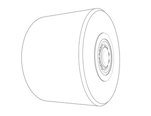 Modern Engineering Wireframe: Precise Roller Bearing CAD Drawing and Outline. Clean Line Art for Industrial Design and Mechanical Systems. Black and White Tech Blueprint.