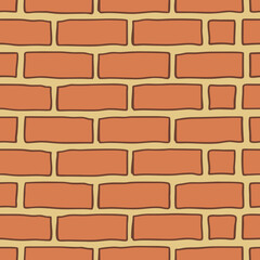 Seamless brick wall pattern with hand drawn style in orange and beige colors