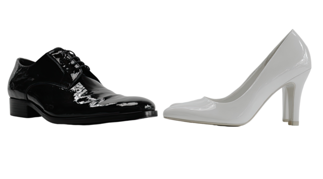 Formal shoes, black and white, facing each other (1)