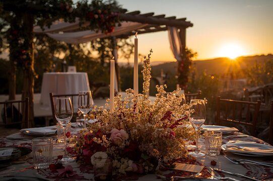 Venue for a wedding ceremony at sunset.