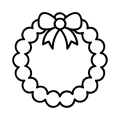 Obraz premium Simple black and white wreath outline with decorative bow at the top