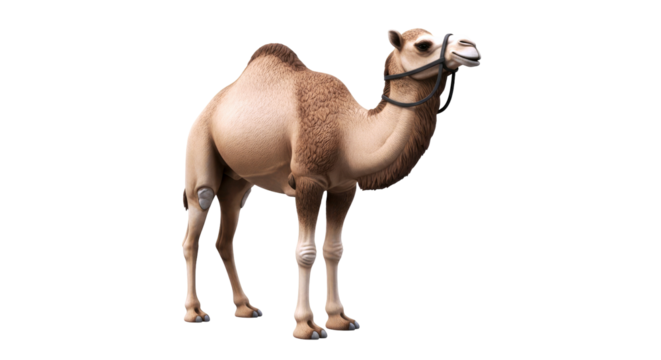 majestic desert camel 3d model of a calm dromedary for animation, games, and stills, isolated on transparent background