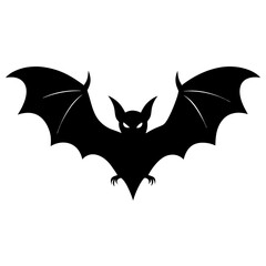 Isolated black bat silhouette with spread wings, suitable for halloween season