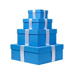 Obraz premium A stack of blue boxes with white bows on top 
