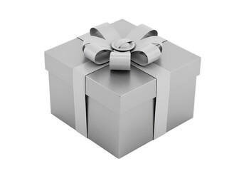 Silver Gift Box with Ribbon isolated on transparent background