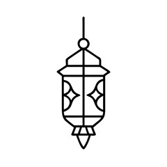 Simple black and white vector drawing of a hanging Middle Eastern lantern