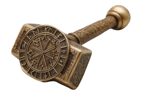 Large Bronze Hammer Replica with Runes and Intricate Details - Powered by Adobe