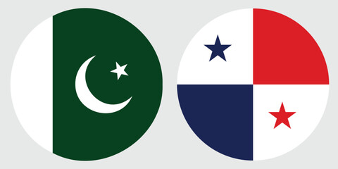 Round Flags of Panama and Pakistan on Grey Background, International Friendship Concept , vector design and illustration 