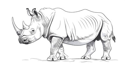Fototapeta premium Detailed black and white drawing of a rhinoceros