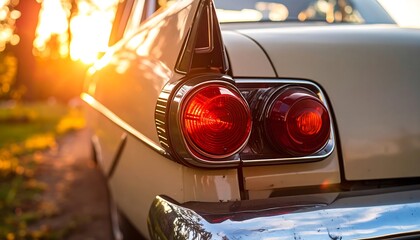 Vintage car rear lights at sunset