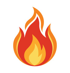 A vibrant vector icon depicts a stylized fire flame, a hot and dangerous symbol of heat and burning