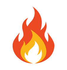 A fiery vector icon set with a red and orange flame design symbolizes hot, burning power