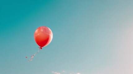 Obraz premium Red balloon floating in clear blue sky