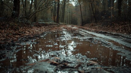 Mystical reflection capturing the essence of a woodland path in autumn season