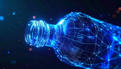 A futuristic digital representation of a plastic bottle