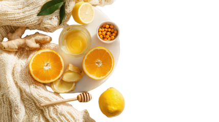 Orange Slices Honey Ginger and Lemon on Knitted Background