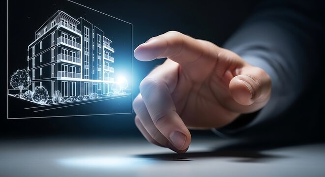 Innovative architectural design:  contemporary residential building, illustrating modern urban planning, real estate, and digital construction 