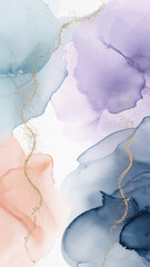 Soft abstract watercolor background in pastel shades of baby blue, lavender, and peach, with delicate golden speckles